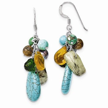 Sterling Silver Crystal, Prehnite & Grey Cultured Pearl Earrings