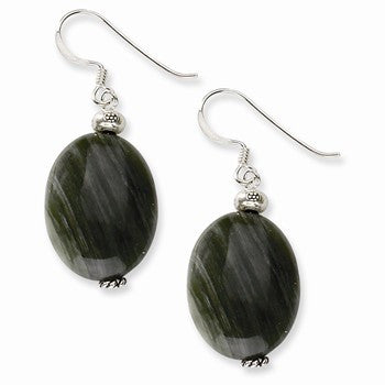 Sterling Silver Green Line Agate Earrings