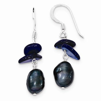Sterling Silver Dark Blue Mother of Pearl Freshwater CulturedPearl Earrings