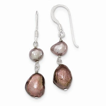 Sterling Silver Light Purple Brown Freshwater Cultured Pearl Earrings