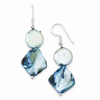 Sterling Silver Blue Mother of Pearl Freshwater Cultured Pearl Earrings
