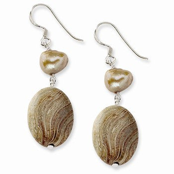 Sterling Silver Zebra  Lt Brown Freshwater CulturedPearl Earrings