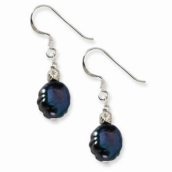 Sterling Silver Dark Blue Freshwater Cultured Pearl Earrings