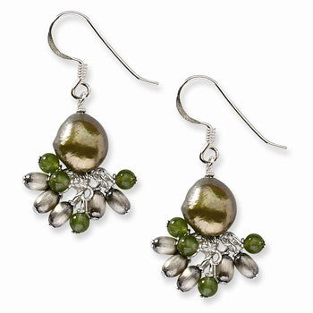 Sterling Silver Green Agate & Olivine Freshwater Cultured Pearl Earring, Jewelry Earrings