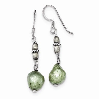 Sterling Silver Green Freshwater Cultured Pearl Earrings