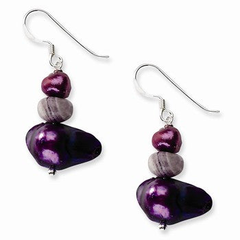 Sterling Silver Charoite Purple Freshwater Cultured Pearl Earrings