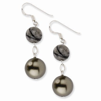 Sterling Silver 10-12mm Zebra  Green Shell Pearl Earrings