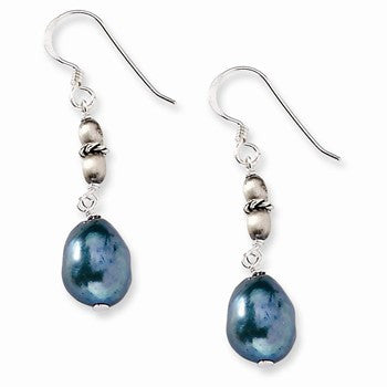 Sterling Silver Blue-Green Freshwater Cultured Pearl Earrings
