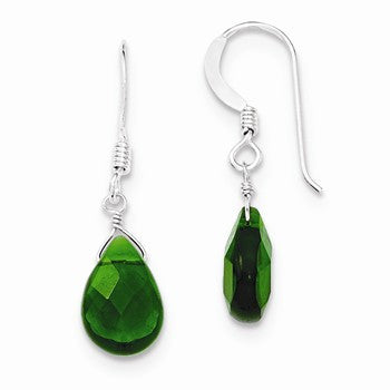 Sterling Silver Dark Green Crystal Dangle Earrings