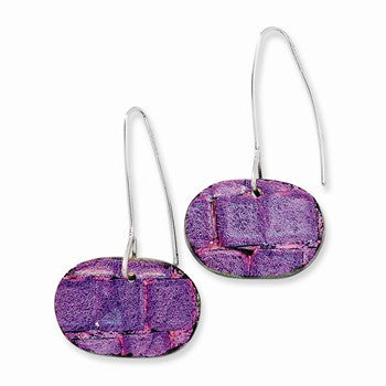 Sterling Silver Pink, Purple Round Dichroic Glass Dangle Earrings