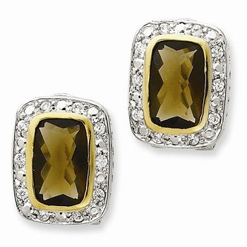 Sterling Silver Flash Gold-Plated CZ Omega Back Earrings