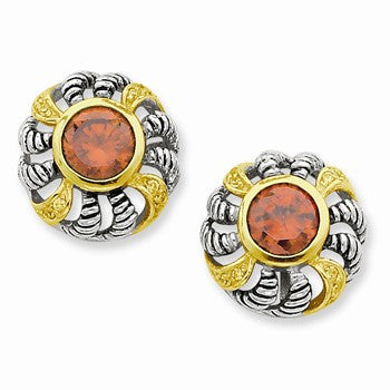 Sterling Silver Gold-plate Antique CZ Post Earrings