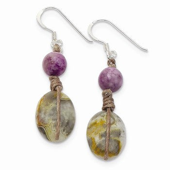 Sterling Silver Crazy Lace  Lepidolite Dangle Earrings