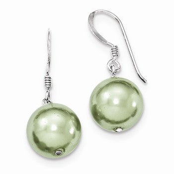 Sterling Silver Green Simulated Pearl Earrings
