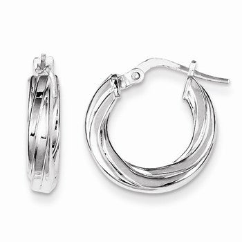 Sterling Silver Polished Textured Hoop Earrings