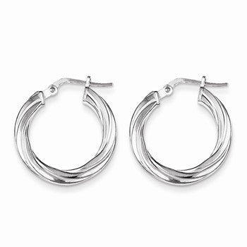 Sterling Silver Polished Textured Hoop Earrings