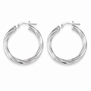 Sterling Silver Polished Textured Hoop Earrings