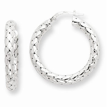 Sterling Silver Polished Textured Hoop Earrings