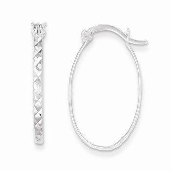 Sterling Silver Polished Textured Oval Hoop Earrings
