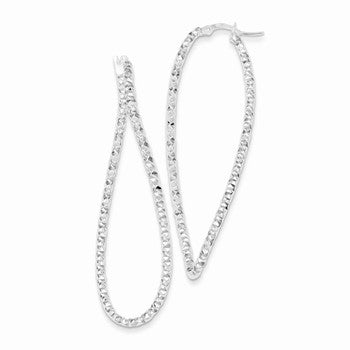 Sterling Silver Polished Textured Fancy Hoop Earrings