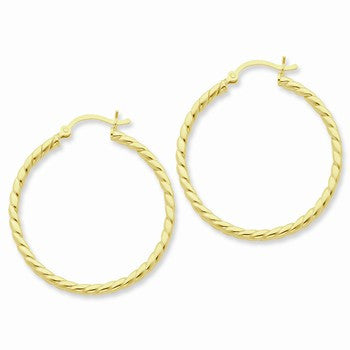 Sterling Silver Gold-flashed Twisted 35mm Hoop Earrings