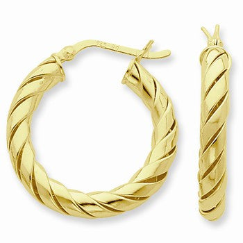 Sterling Silver Gold-flashed Open Turned Twist 25mm Hoop Earrings