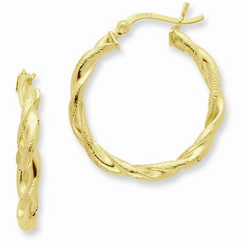 Sterling Silver Gold-flashed Patterned Twist 25mm Hoop Earrings