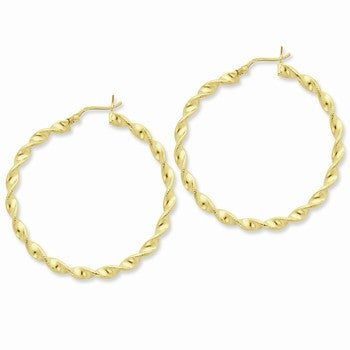 Sterling Silver Gold-flashed Patterned Twist 45mm Hoop Earrings