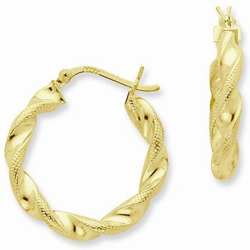 Sterling Silver Gold-flashed Patterned Twist 25mm Hoop Earrings