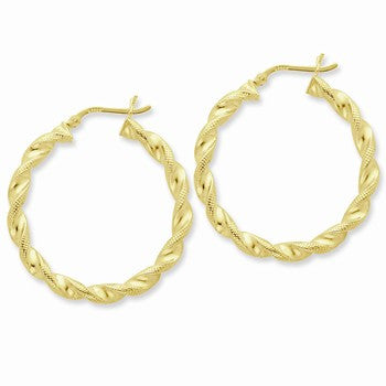 Sterling Silver Gold-flashed Patterned Twist 35mm Hoop Earrings