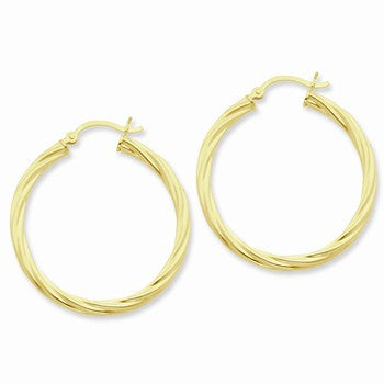 Sterling Silver Gold-flashed Twist 35mm Hoop Earrings