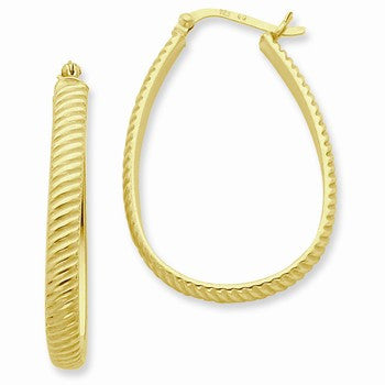 Sterling Silver Gold-flash plated 4mm Grooved Oval Hoop Earrings