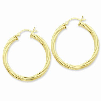 Sterling Silver Gold-flashed Twist 35mm Hoop Earrings