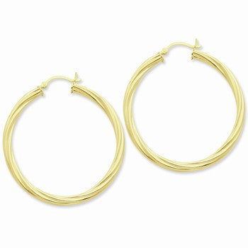 Sterling Silver Gold-flashed Twist 45mm Hoop Earrings