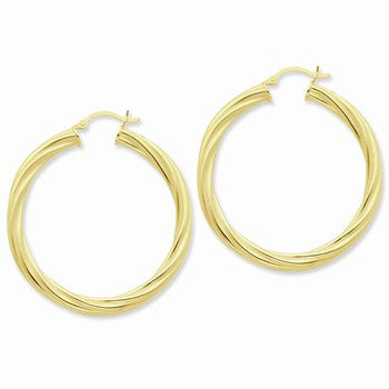 Sterling Silver Gold-flashed Wide Ribbed Twist 45mm Hoop Earrings