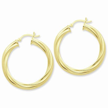 Sterling Silver Gold-flashed Wide Ribbed Twist 35mm Hoop Earrings