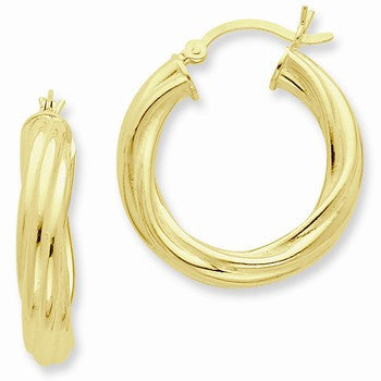 Sterling Silver Gold-flashed Wide Ribbed Twist 25mm Hoop Earrings