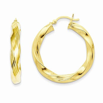 Sterling Silver Gold-flashed Ribbed Twist 35mm Hoop Earrings