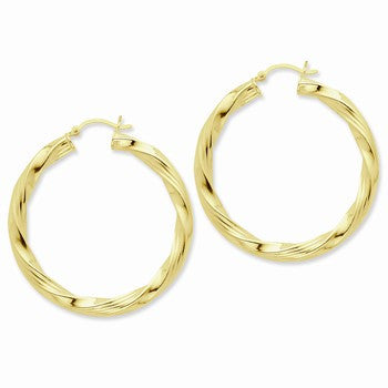 Sterling Silver Gold-flashed Ribbed Twist 45mm Hoop Earrings