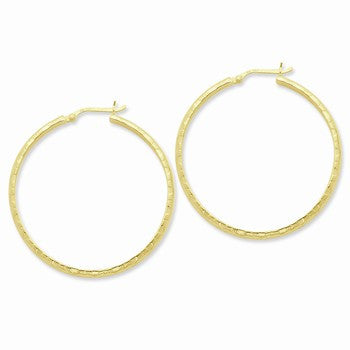 Sterling Silver Gold-flashed 45mm Bamboo Patterned Hoop, Jewelry Earrings
