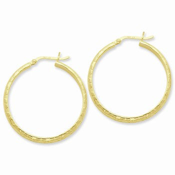 Sterling Silver Gold-flashed Bamboo Patterned 35mm Hoop Earrings