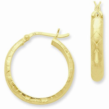 Sterling Silver Gold-flashed Bamboo Patterned 25mm Hoop Earrings