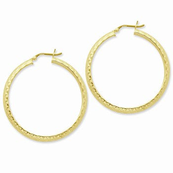 Sterling Silver Gold-flashed Patterned 45mm Hoop Earrings
