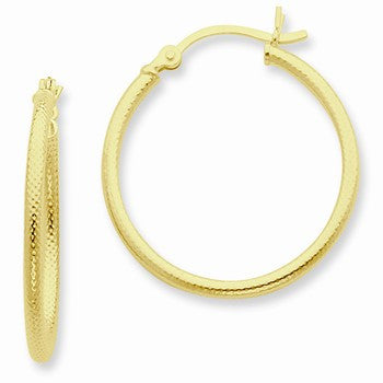 Sterling Silver Gold-flashed Patterned 25mm Hoop Earrings