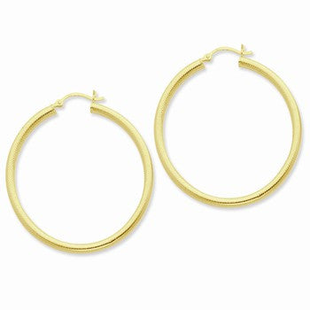 Sterling Silver Gold-flashed Patterned 45mm Hoop Earrings