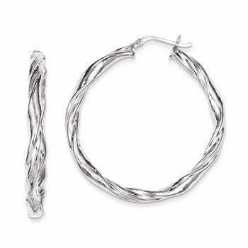 Sterling Silver Rhodium Plated 45mm Twist Hoop Earrings