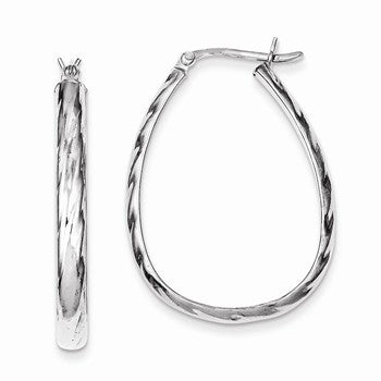 Sterling Silver 4mm Grooved Oval Hoop Earrings