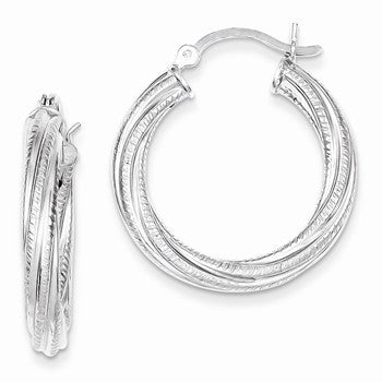 Sterling Silver Patterned Twist 25mm Hoop Earrings