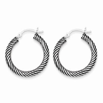 Sterling Silver Antiqued Open Twist Hoop Earrings