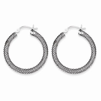 Sterling Silver Antiqued Open Twist Hoop Earrings